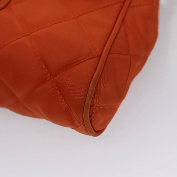 PRADA Chain Quilted Shoulder Bag Nylon Orange Silver Auth 104331 - Picture 10 of 16